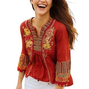 Johnny Was heavily embroidered Tilly flare blouse NWT RARE piece